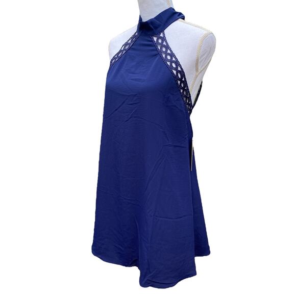 Lulus Any Sway Shape or Form Blue Lace Halter Dress Women's Size Small - Picture 4 of 11